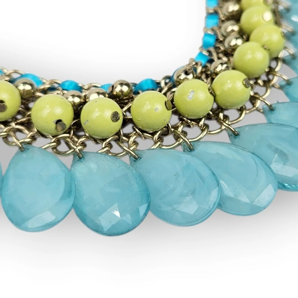 RJ Graziano Statement Chain Necklace Faux Turquoise Bib Green Blue Gold Tone 18